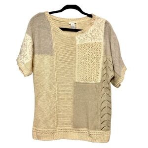Chico's‎ Size 2 Quiet Luxury Patchwork Sweater Women L Grandmacore Coastal Chic